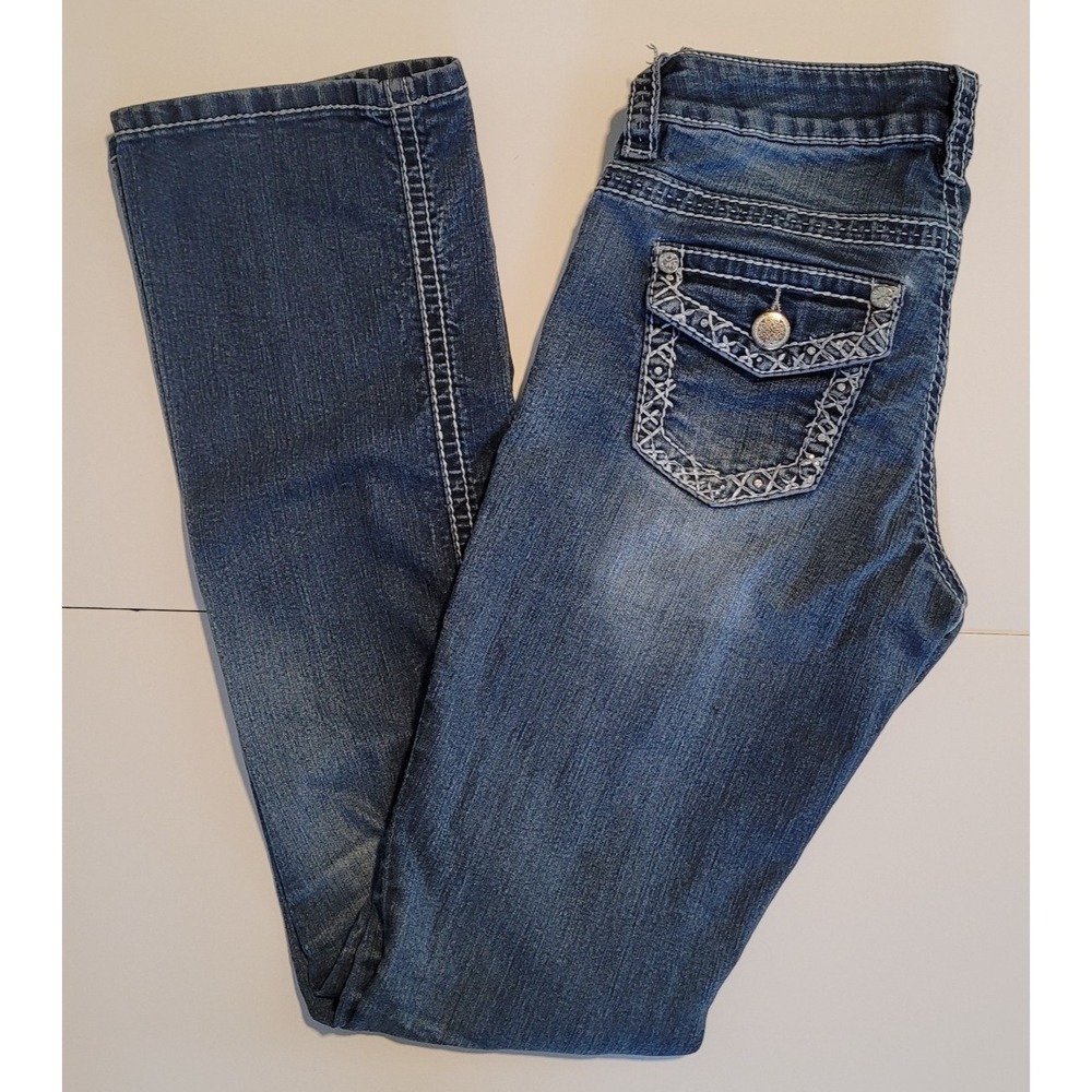 Warehouse One Premium Women's Low Rise Straight Leg Jeans Size 26 Reg Rhinestone